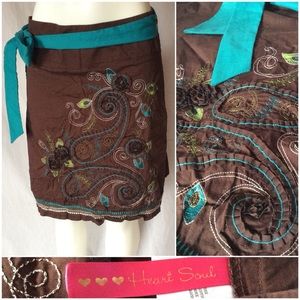 Heart Soul Brown Embroidered Embellished Skirt